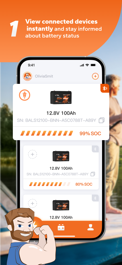 LiTime - LiTime mobile app interface showing real-time battery status and state of charge for multiple connected energy storage devices