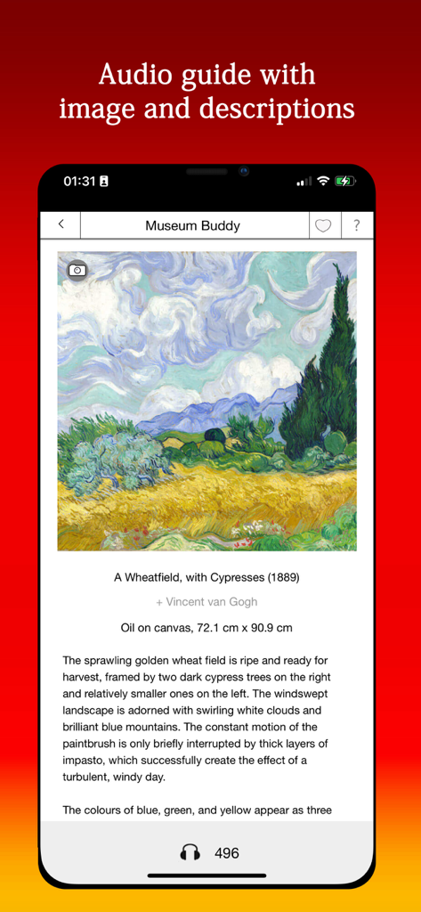 National Gallery Audio - National Gallery Audio app showing Van Gogh painting description and audio guide