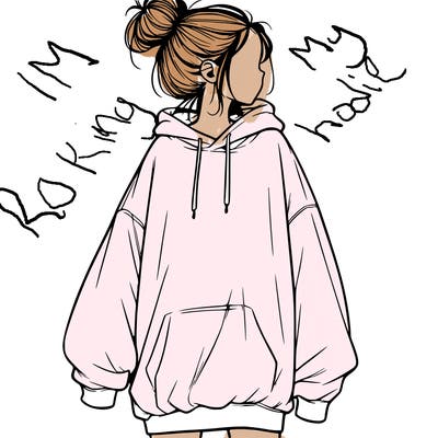 realistic girl with a oversized sweatshirt on and a bun