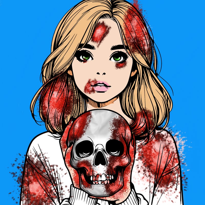 realistic girl holding a skull