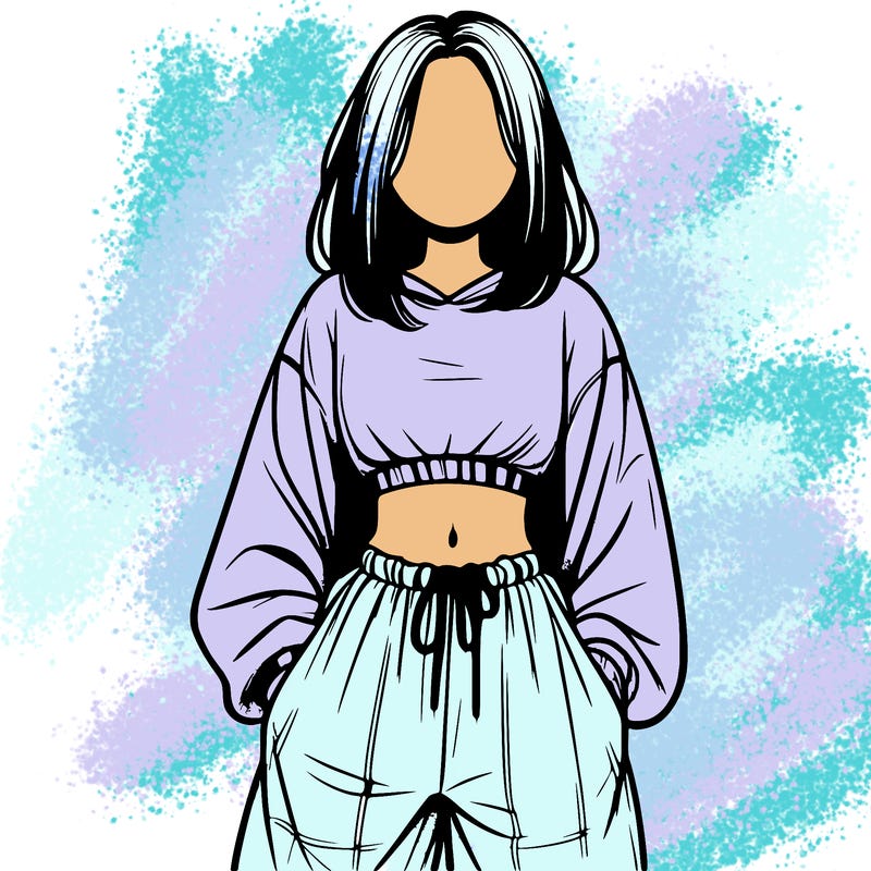 realistic girl faceless with baggy pants and a crop top