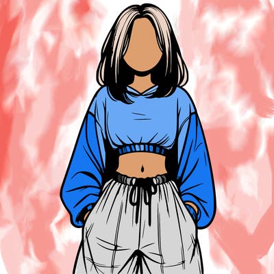 realistic girl faceless with baggy pants and a crop top
