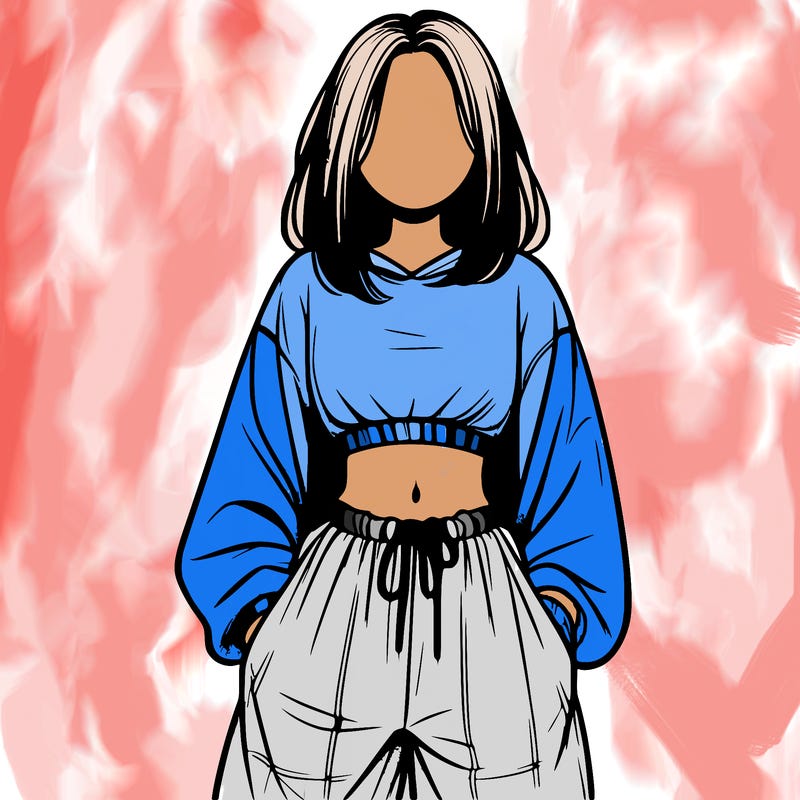 realistic girl faceless with baggy pants and a crop top