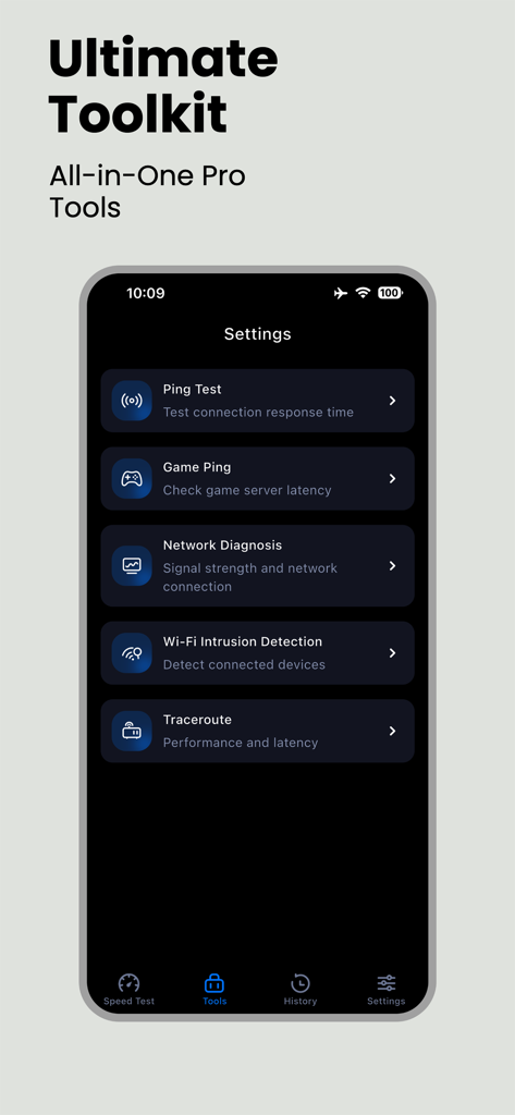 WiFi Speed Tester：NetworkTest - Menu de ferramentas de rede profissional com ping de jogo e detecção de intrusos WiFi