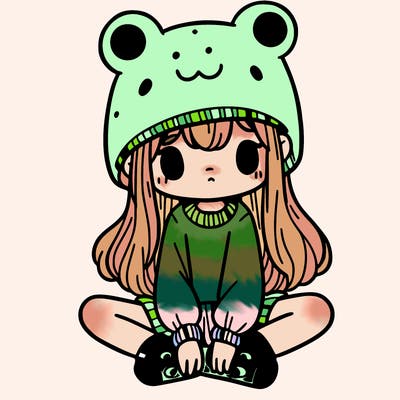 a girl wearing a frog hat and some frog socks
