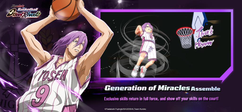Atsushi Murasakibara performing his signature Thor's Hammer skill in Kuroko's Basketball Street Rivals