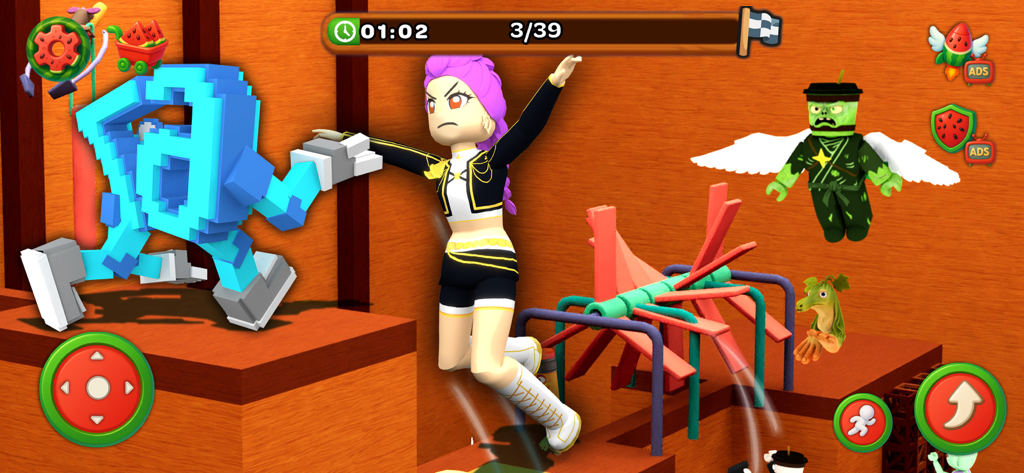 Watermelon World Challenge - A colorful character navigating a 3D obstacle course in Watermelon World Challenge