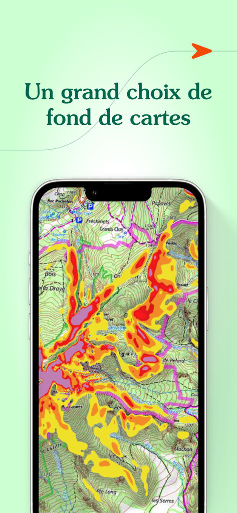 Iphigenie app showing professional topographic map with slope inclination overlays