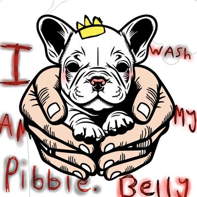 make some hold a new born french bull dog but it only showing her hands and the dog and make it realistic