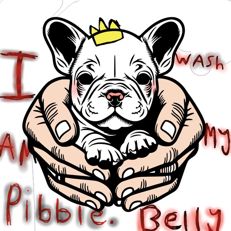 make some hold a new born french bull dog but it only showing her hands and the dog and make it realistic