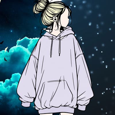 realistic girl with a oversized sweatshirt on and a bun