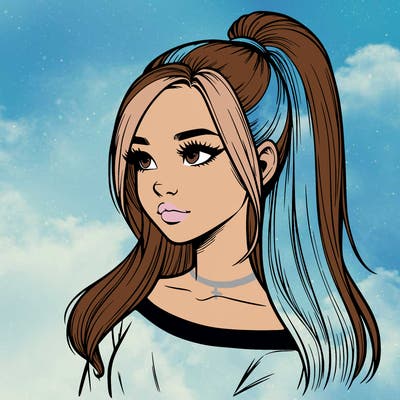 realistic girl with a high ponytail