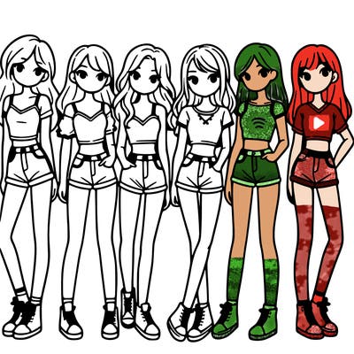 a group of girls wearing crop tops and shorts