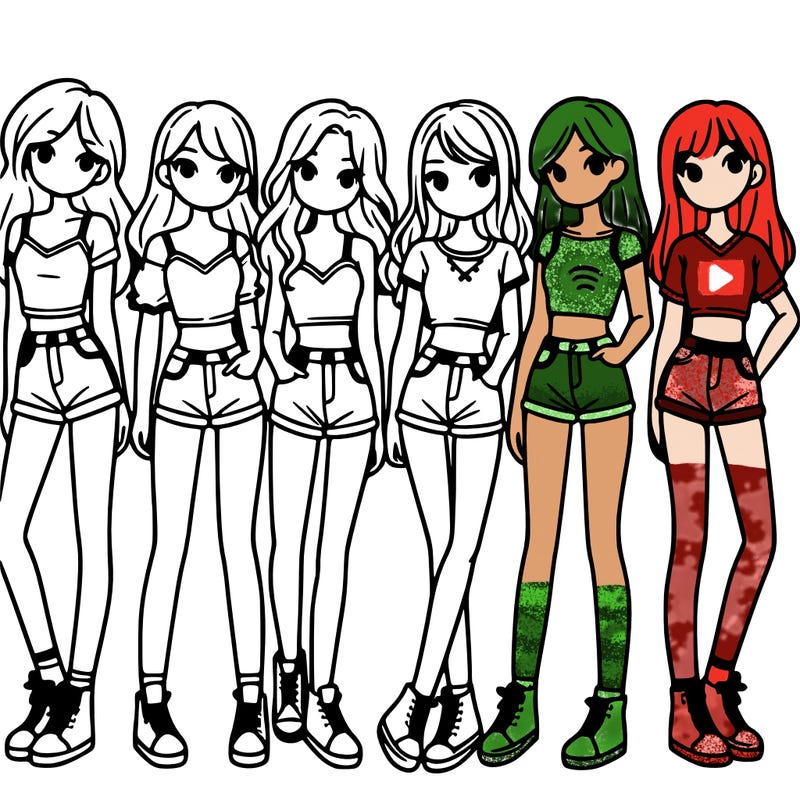 a group of girls wearing crop tops and shorts