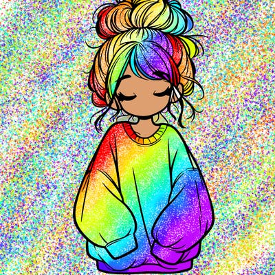 girl with baggy sweatshirt and messy bun