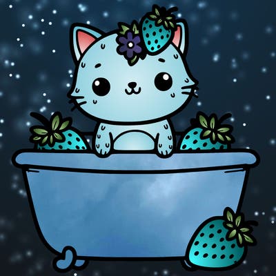 a cute strawberry cat in abathtub
