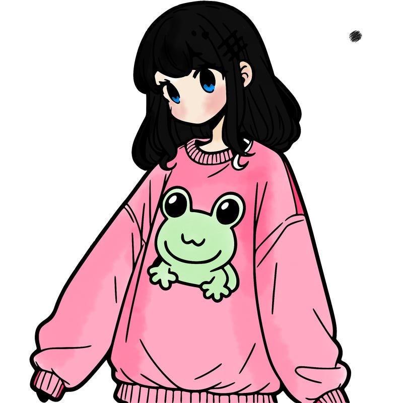 girl wearing frogging sweatshirt