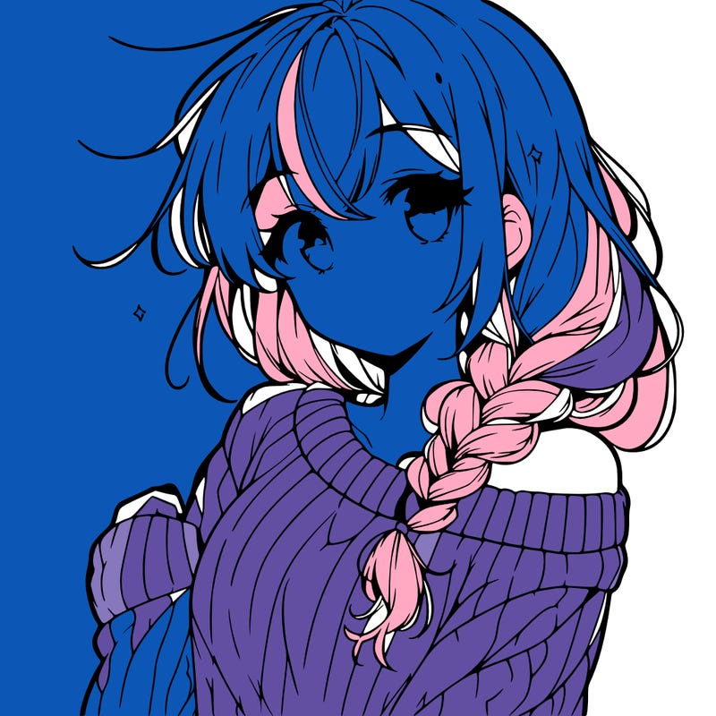 anime cute girl with hair in loose side braid and a sweater off on one shoulder