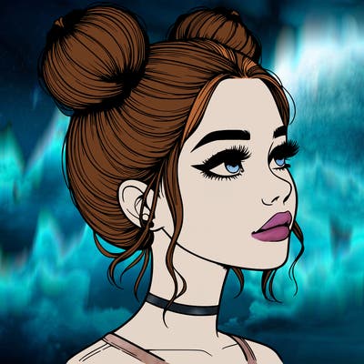 realistic girl with buns on the top of her head