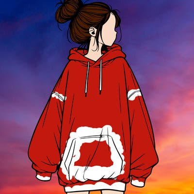 realistic girl with a oversized sweatshirt on and a bun