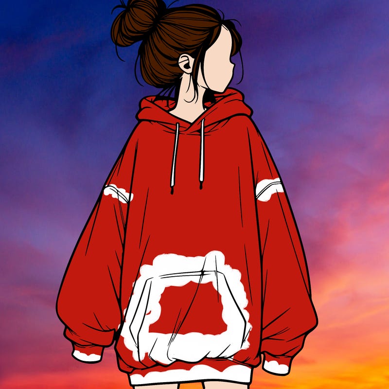 realistic girl with a oversized sweatshirt on and a bun