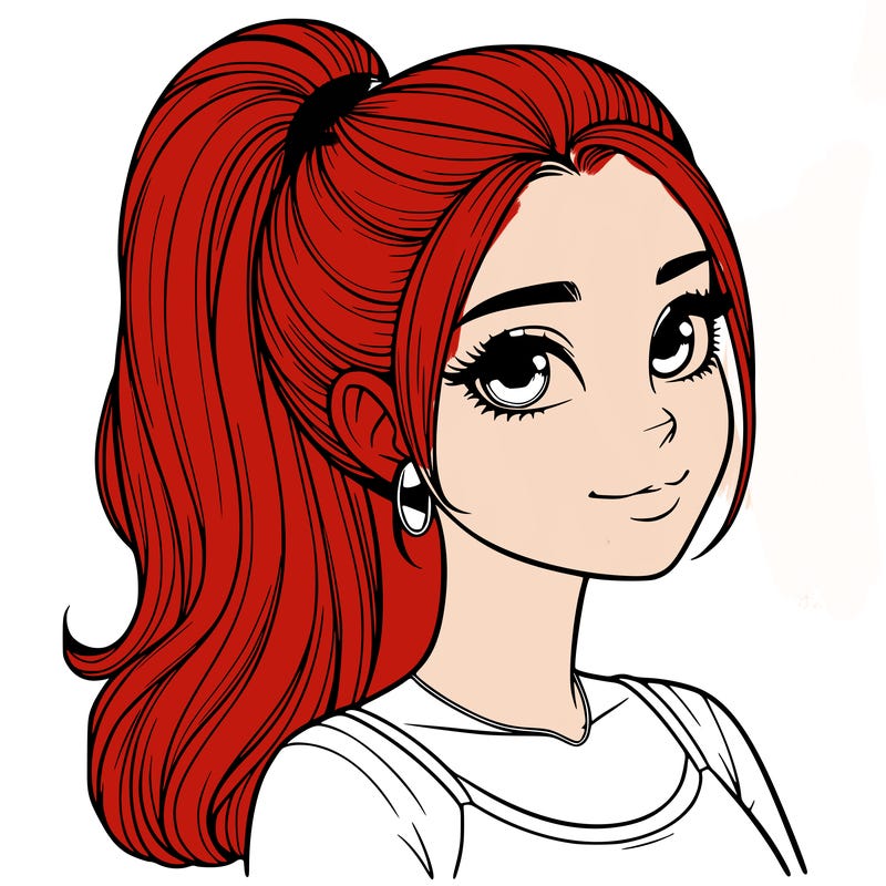 realistic girl with a high ponytail