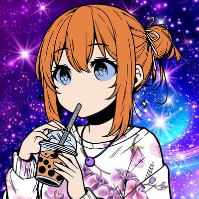 manga character drinking boba