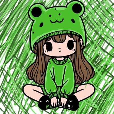 a girl wearing a frog hat and some frog socks