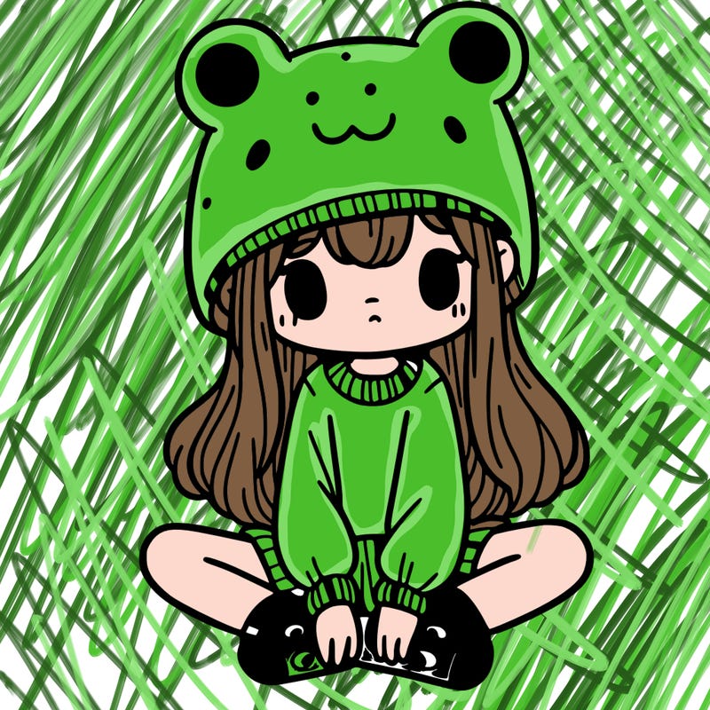 a girl wearing a frog hat and some frog socks