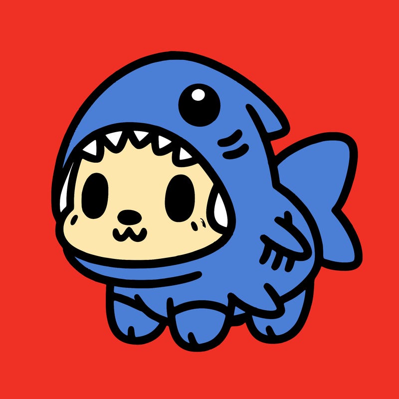 cute dog wearing a shark costume