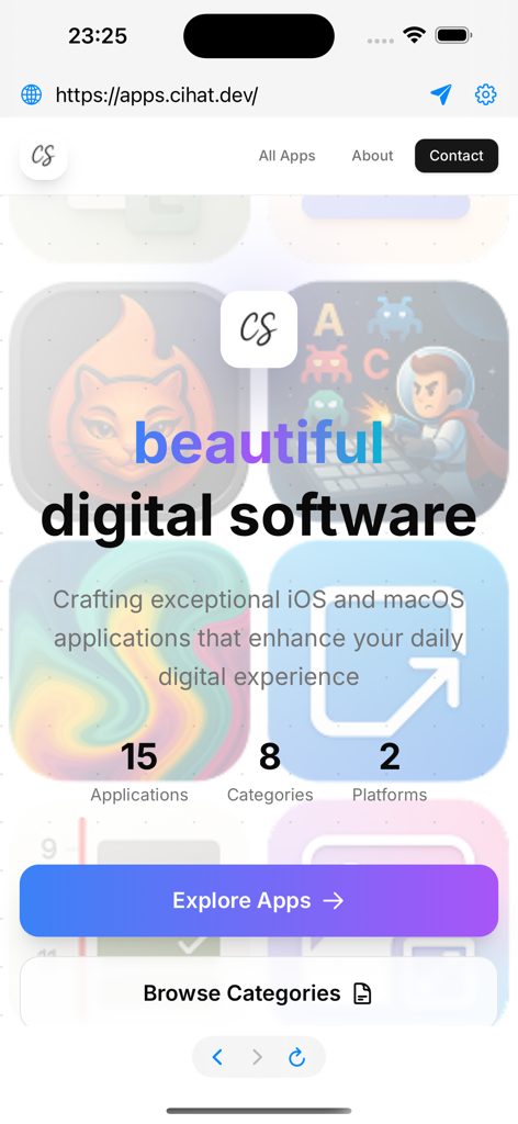 WebView Inspector - WebView Inspector app displaying a developer portfolio website with statistics for iOS and macOS applications.