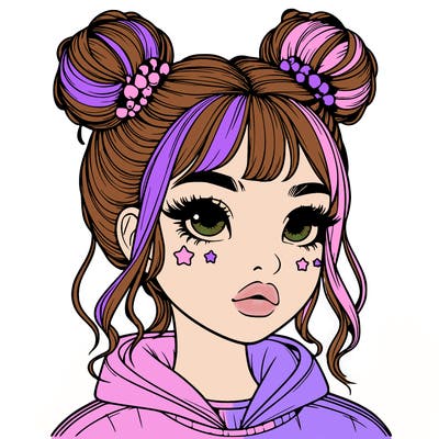 realistic girl with space buns