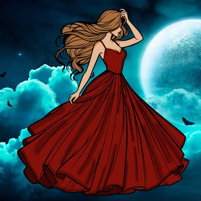 realistic woman with dress flowing in the wind