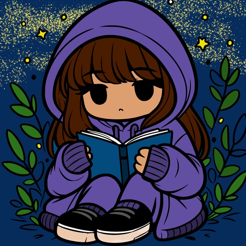 girl in oversized hoodie reading a book