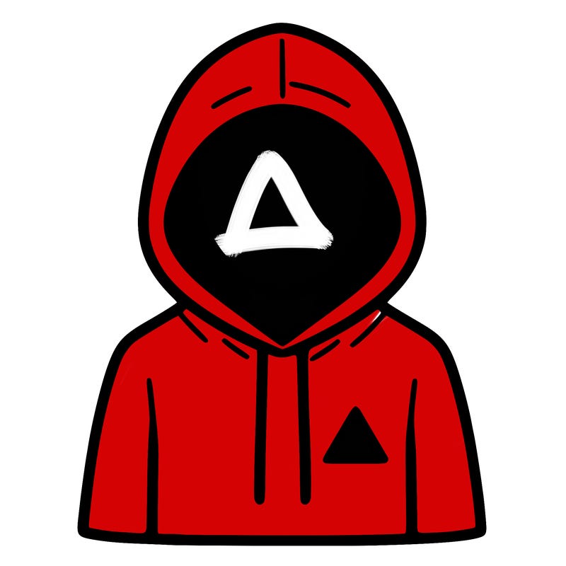 a person with non face waering a hoodie with a small triangle symbol