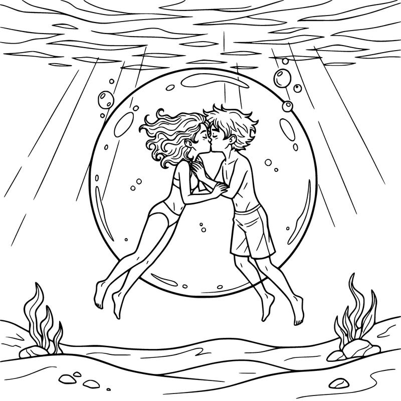 percy jackson and annabeth kissing in an air bubble at the bottom of the ocean