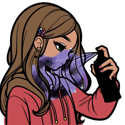 a realistic girl spray painting