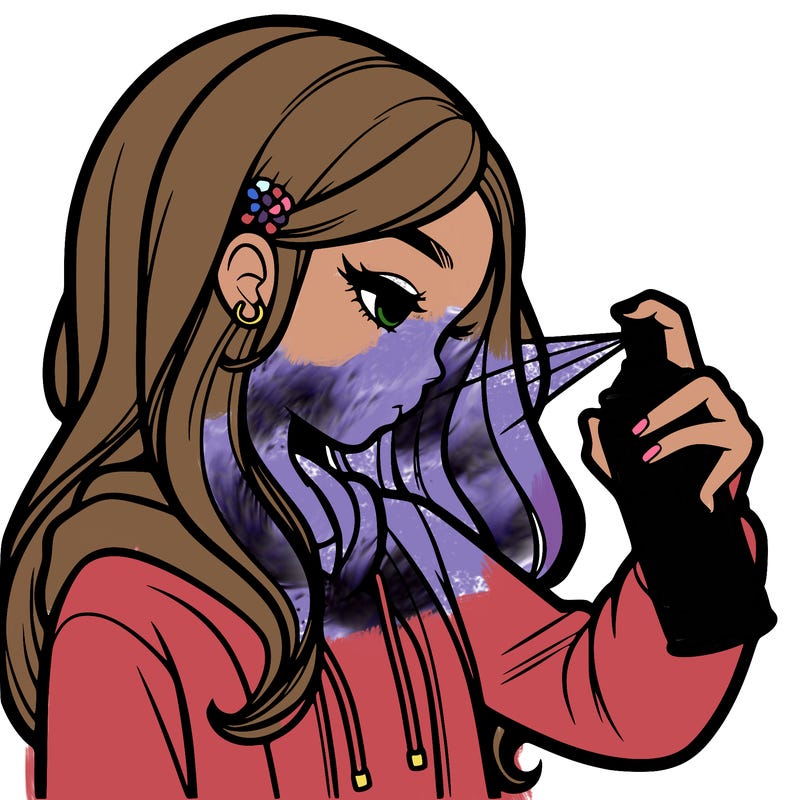 a realistic girl spray painting