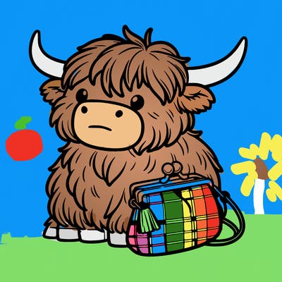 highland cow in a purse