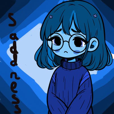 sad girl with glasses in a sweater
