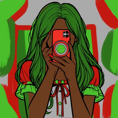 a realistic girl holding her phone taking pictures