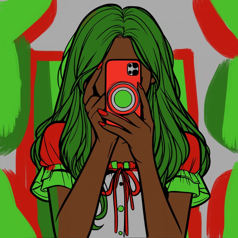 a realistic girl holding her phone taking pictures