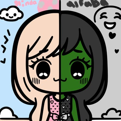 girl split sad and happy