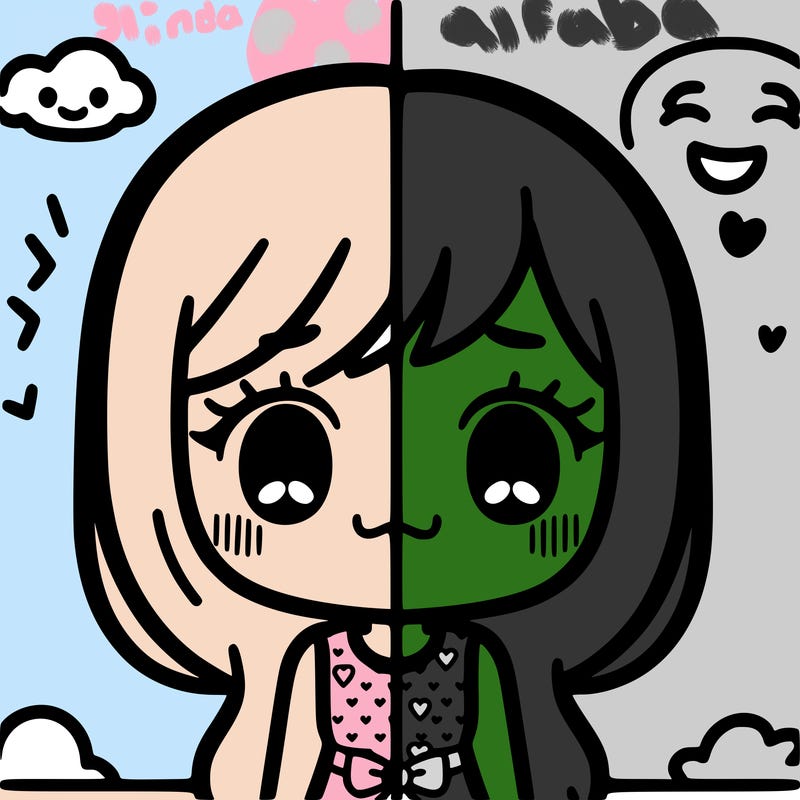 girl split sad and happy