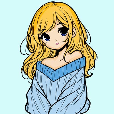 shy pretty girl wearing a sweater that is falling off one shoulder portrait