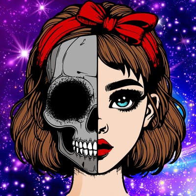 realistic girl with half skull mask