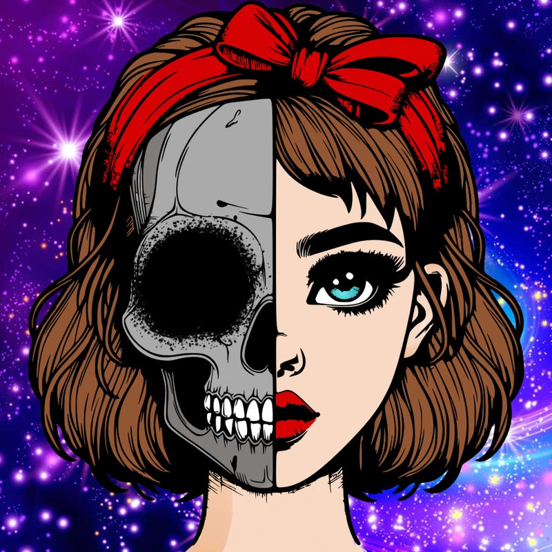 realistic girl with half skull mask