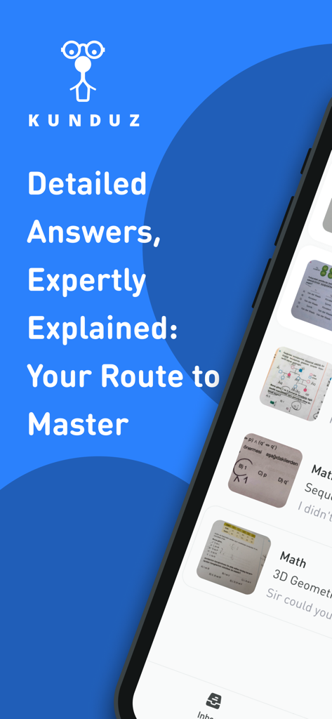 Kunduz app interface showing expert answers and detailed explanations for STEM subjects