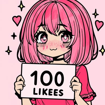 anima girl holding a 100 likes sign in her hand