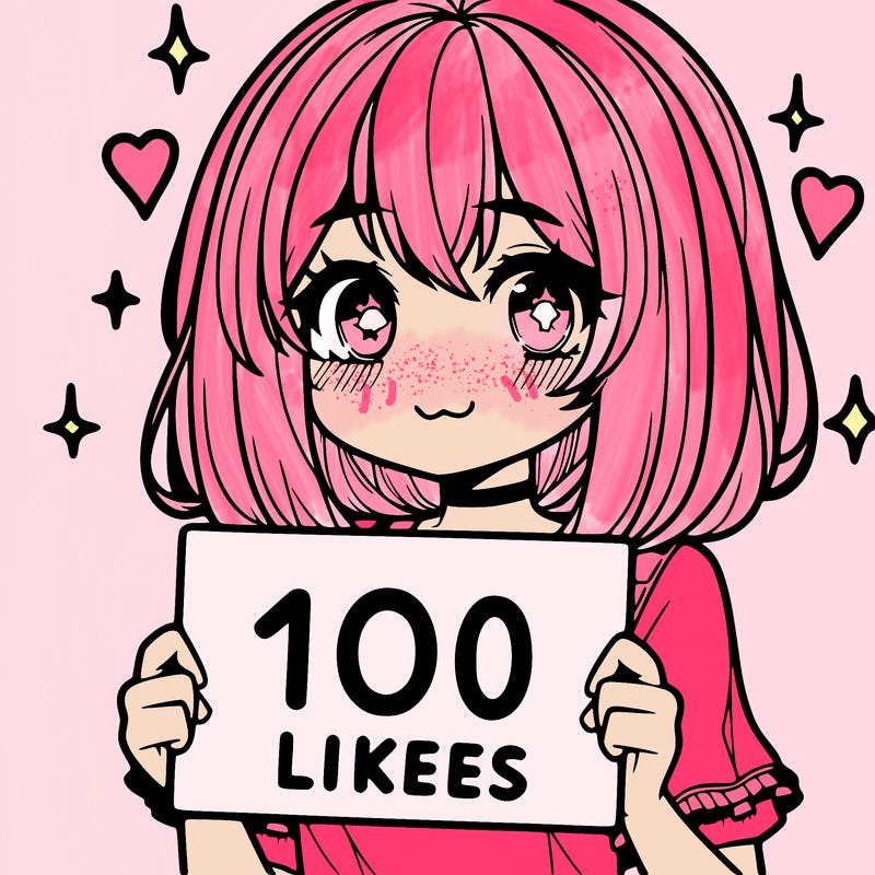 anima girl holding a 100 likes sign in her hand